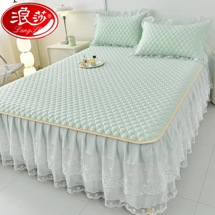 【浪莎品牌】正品冰丝凉席床裙款三件套2024新款爆款夏天专用乳胶席