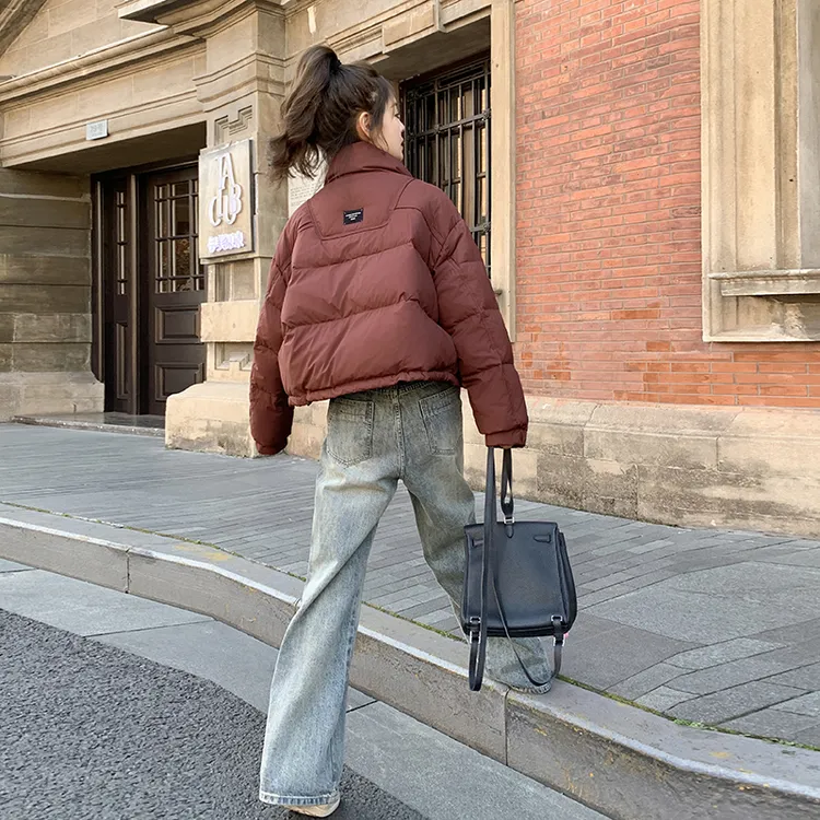 砖红色短款羽绒派克服女韩版冬季新款时尚洋气小个子加厚立领外套