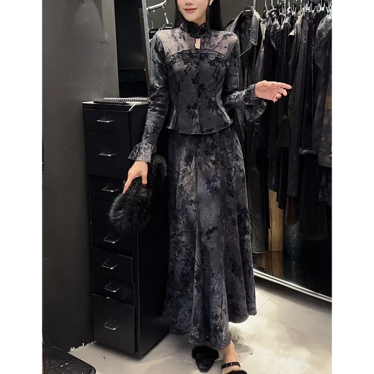 旗袍改良衬衫女套头欧洲站2024冬季新款修身显瘦新中式加绒上衣潮