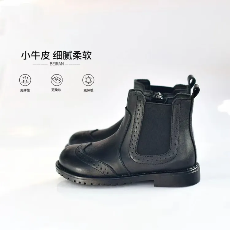 棉鞋皮靴冬季女童真皮马丁靴新款儿童小女孩靴子洋气英伦加绒短靴