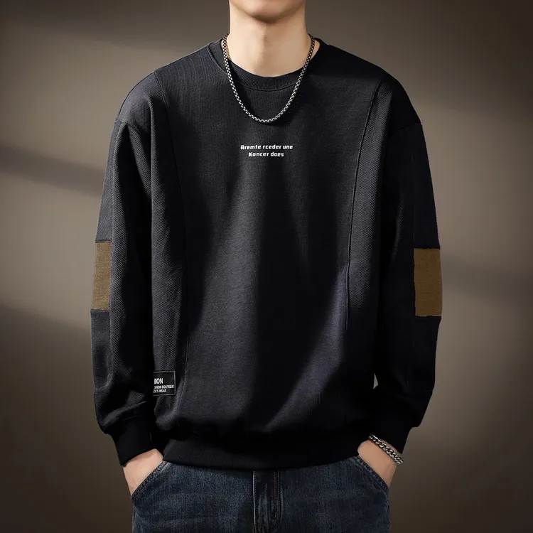 皮尔卡丹美式拼接针织卫衣秋季新款宽松大码复古圆领长袖休闲上衣