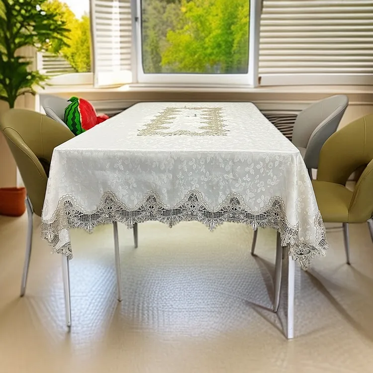 欧式六人餐桌布台布客厅网红经典款蕾丝花边贡缎布提花面料轻奢风