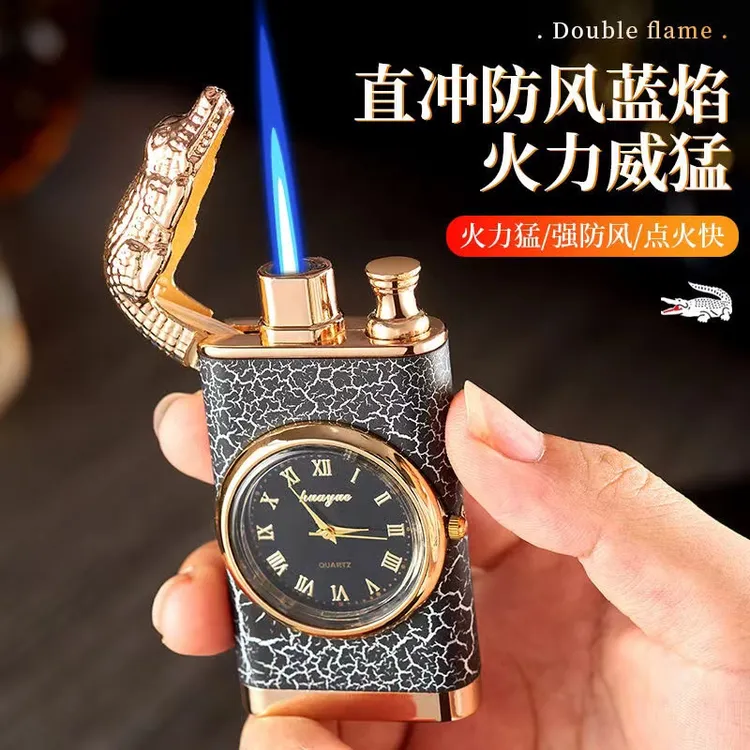 新潮流变火充气打火机真表盘明火直冲高档时尚鳄鱼吐火送男友礼品