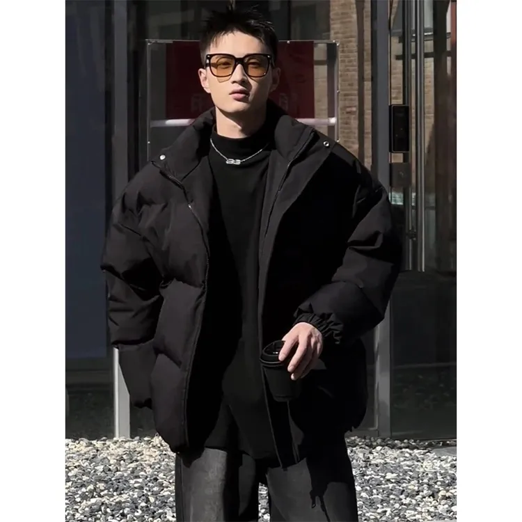 黑色短款九江立领棉服男冬季立领面包服美式高街cleanfit棉衣外套