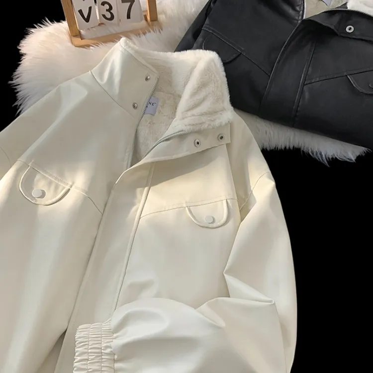 保暖搭子美式加绒加厚皮衣外套男士2024冬季新款cleanfit棉服夹克