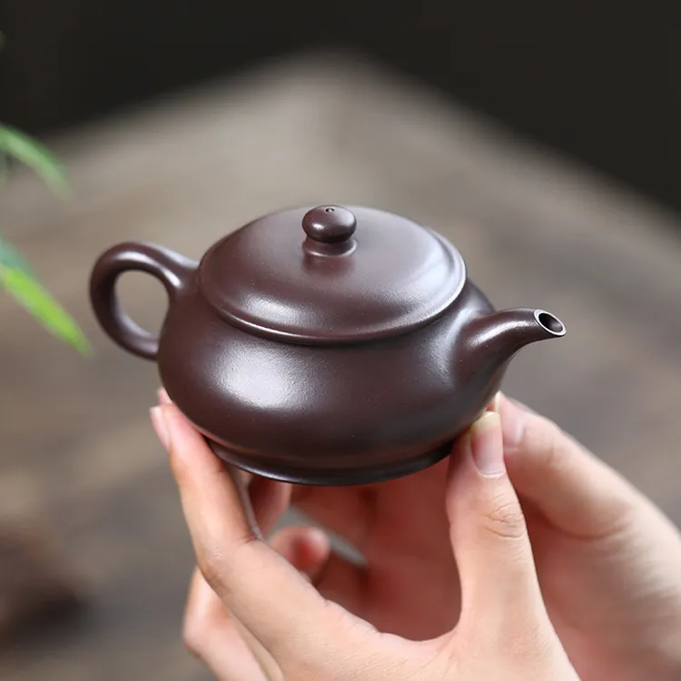 紫砂壶宜兴手工 内推球孔功夫茶具百目紫泥明炉壶 小容量泥壶茶壶