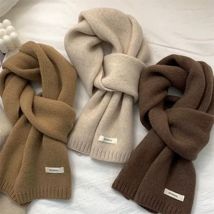 2024新款羊毛针织毛线围巾女冬季韩系氛围感保暖加厚纯色围脖