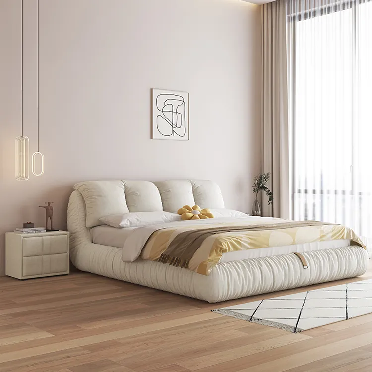 奶油风面包床软包床主卧室科技布床静音大床轻奢简约免洗云朵储物