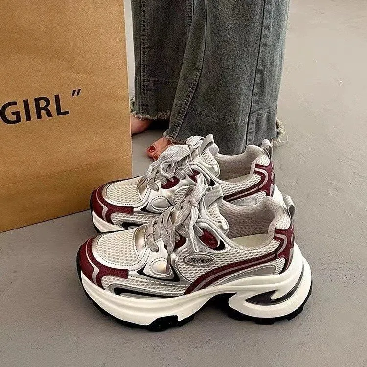 厚底炸街老爹鞋女秋冬2024爆款拼色小众百搭小个子新款运动休闲鞋