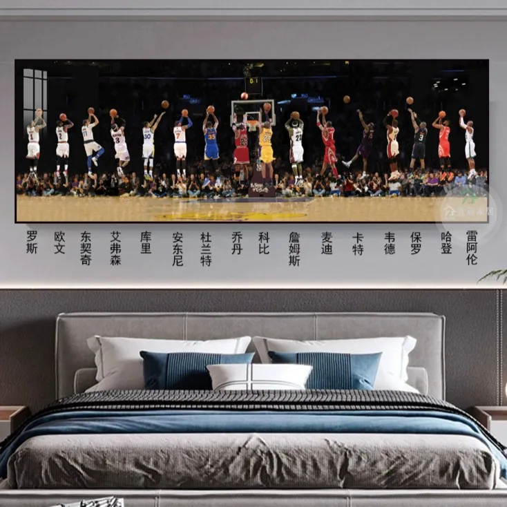 NBA球星客厅装饰画篮球詹姆斯科比挂画乔丹库里麦迪卧室海报壁画