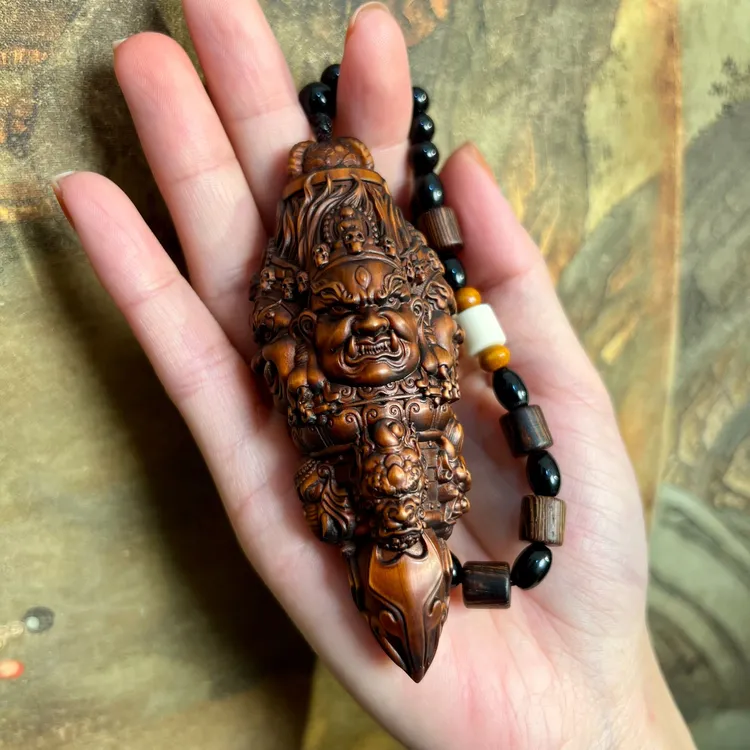 黄杨木仿古大黑天金刚杵手把件挂件10公分商品图
