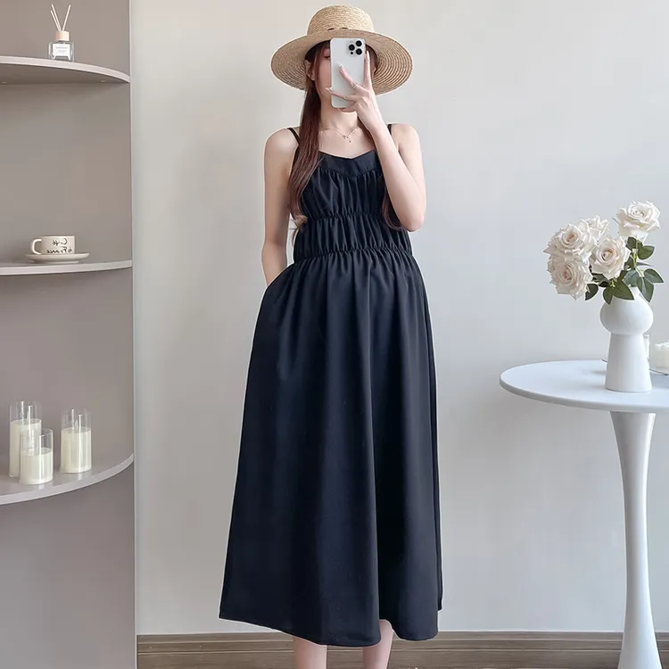 孕妇装赫本风吊带裙春夏新款显瘦遮肚时尚宽松韩版小个子减龄套装