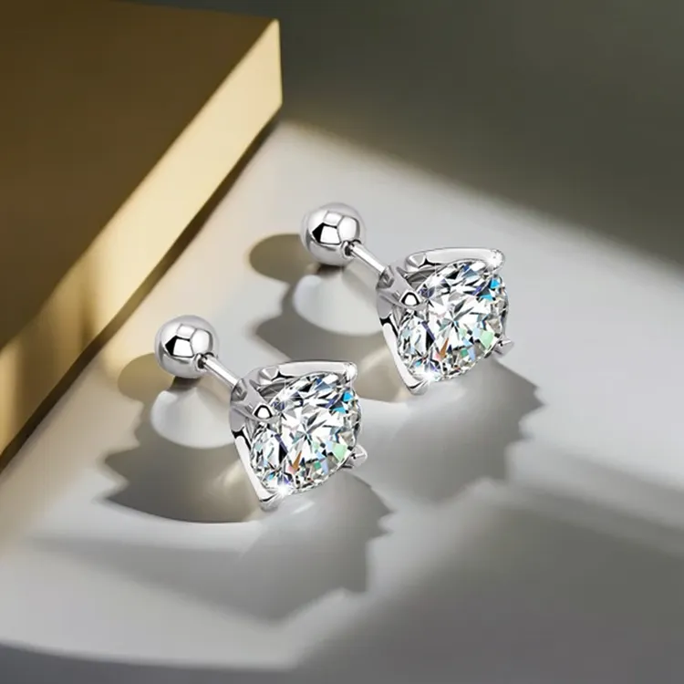 925银耳饰 925纯银四爪螺纹莫桑钻耳钉女新款简约小清新耳饰品