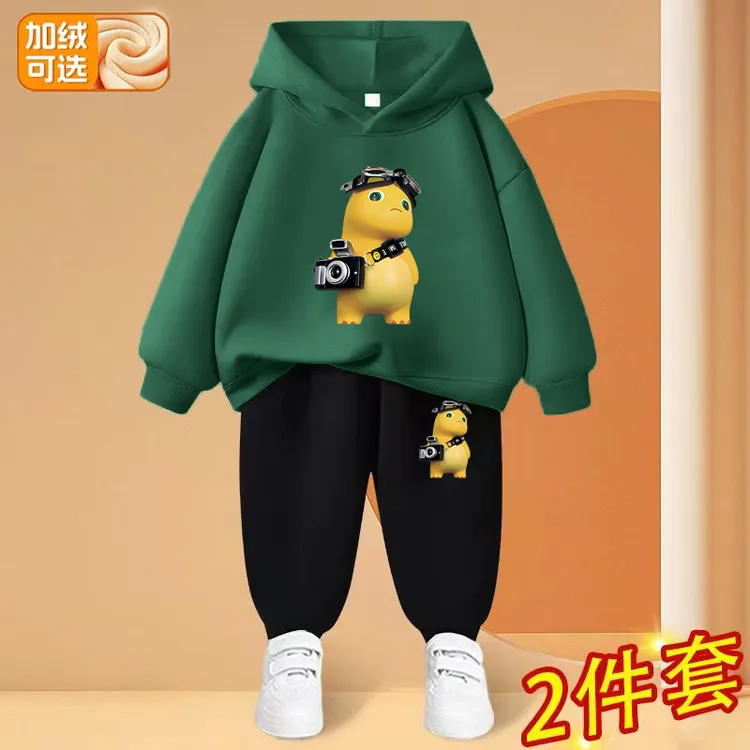 儿童春秋加厚卡通连帽卫衣套装新款中大童男孩卫裤保暖休闲冬季装