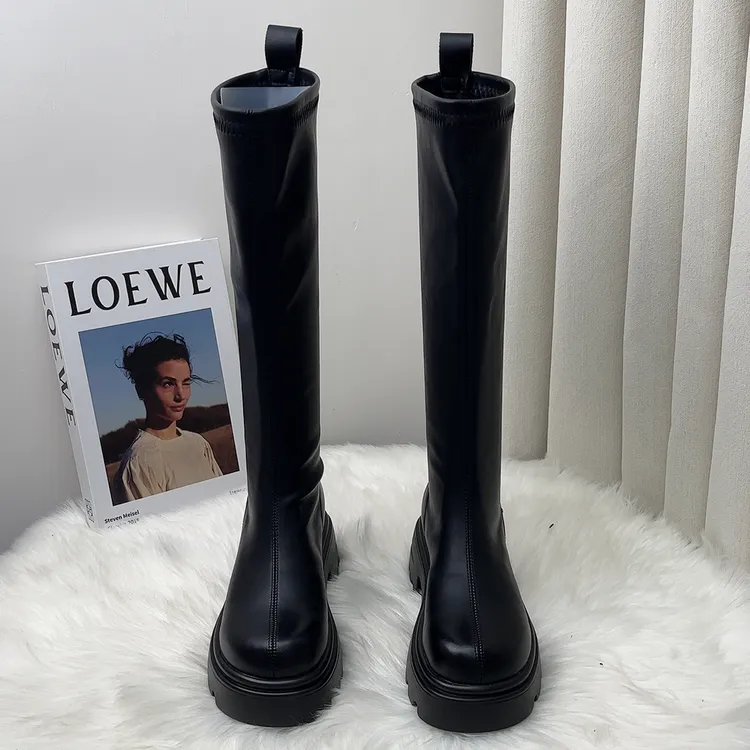 ~6cm厚底增高松糕粗跟弹力长靴女不过膝瘦瘦高靴女款靴子女长筒靴