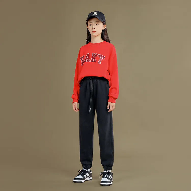 大童女装休闲裤女童春秋款抽绳束脚裤子女孩冬季百搭运动卫裤套装