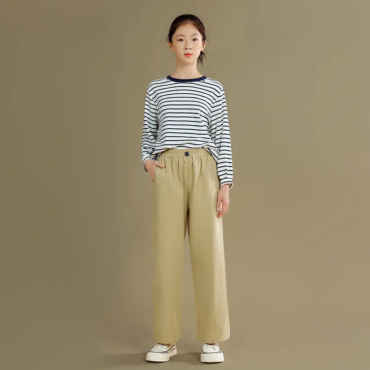 女童棉布裤2023秋季新款中大童洋气宽松直筒气质百搭休闲裤子