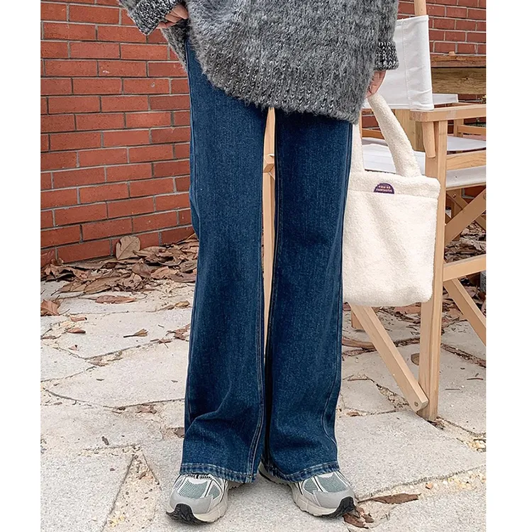 2024小八梨形自制牛仔裤日落海岸显瘦中高腰阔腿小个子牛仔长裤女