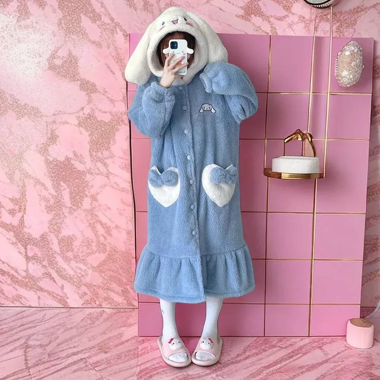 长款新款睡衣玉桂狗冬季加绒浴袍睡袍女秋冬季加厚家居服睡衣