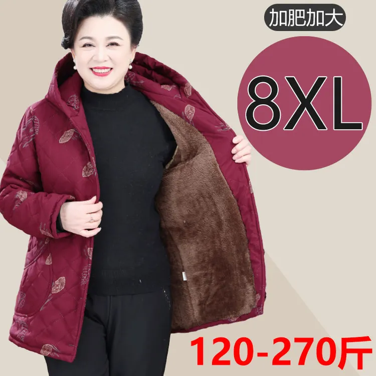 200斤胖妈妈装冬季加绒棉衣中老年人加肥加大码奶奶加厚棉袄外套