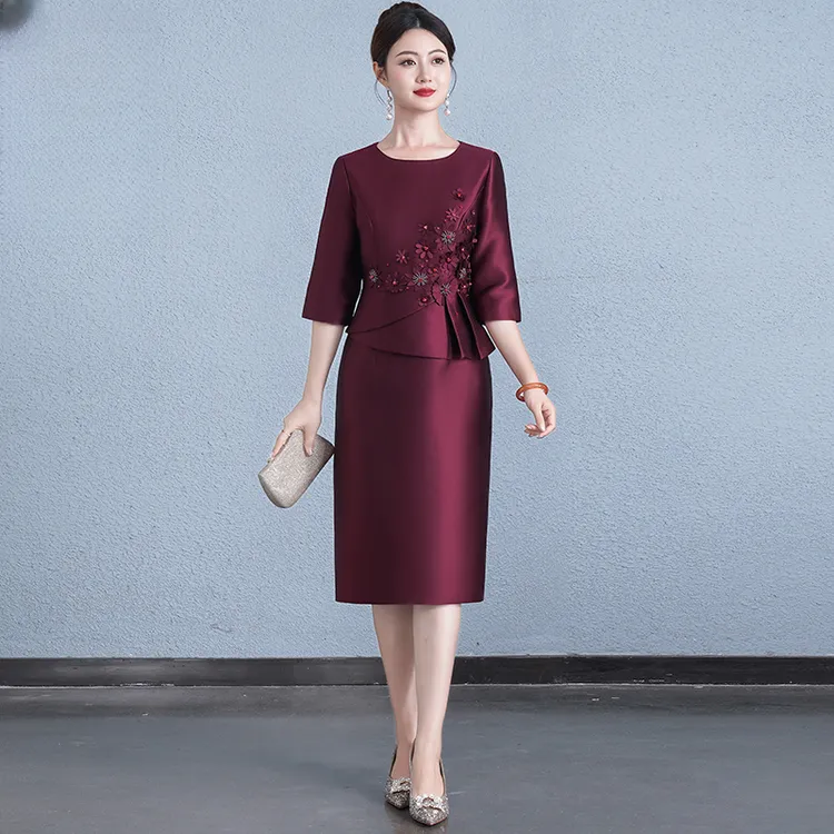 春季新款平时可穿连衣裙高贵参加婚礼喜婆婆微胖妈妈装婚宴礼服