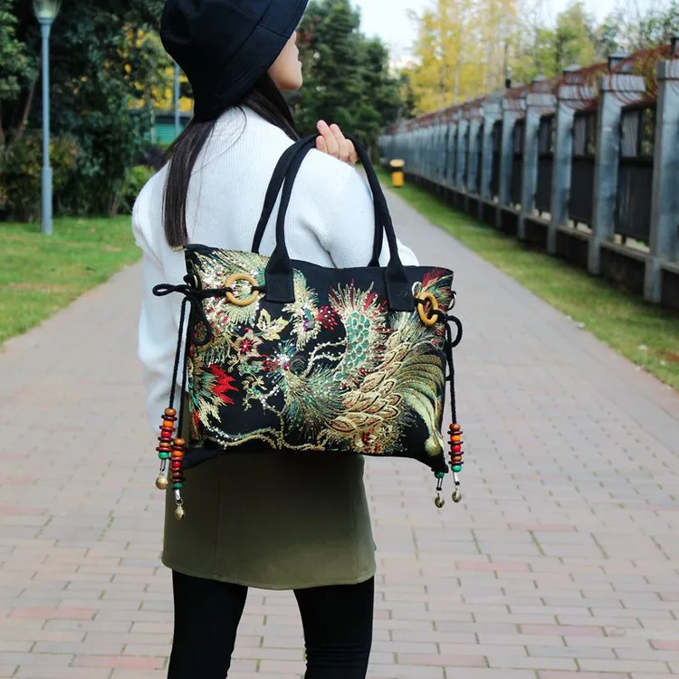 民族风复古双面刺绣花手提单肩斜挎包女帆布包