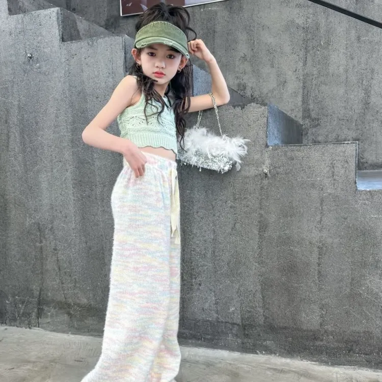 女童春季新款气质时尚彩虹泡泡糯米裤长款亲子装