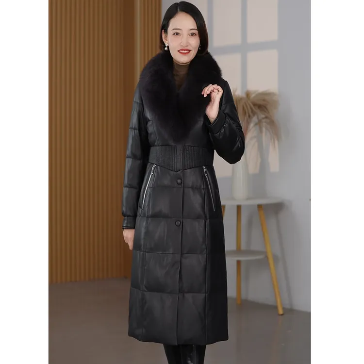 24年新款头层绵羊皮真皮长款保暖羽绒服海宁绵羊皮皮衣女装外套