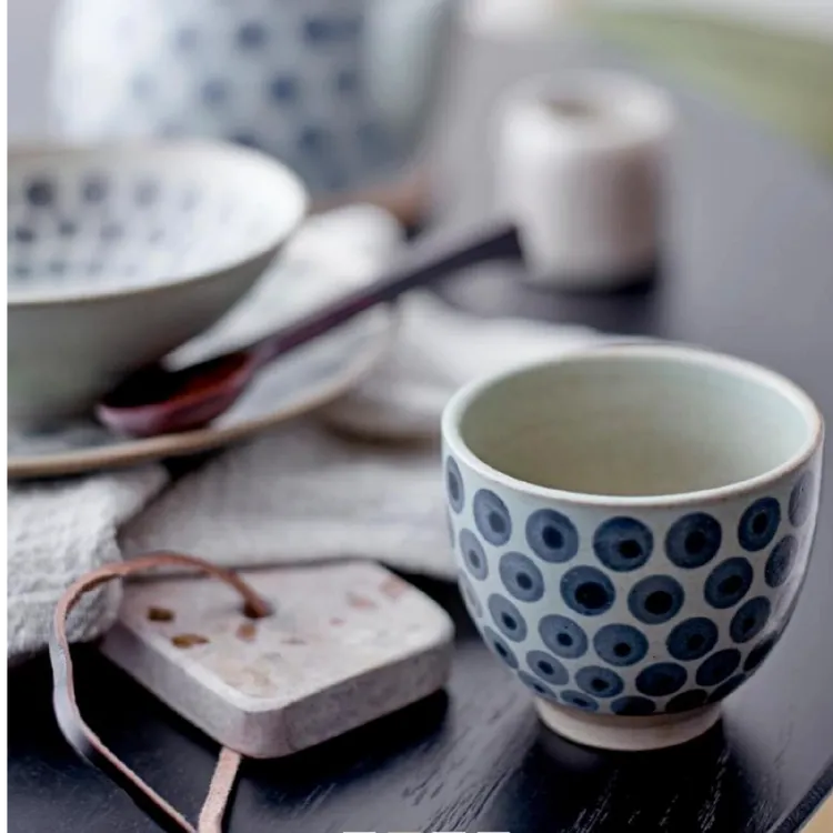 手作蓝莓咖啡杯.粗陶青花杯手握杯拉花水杯牛奶杯子茶杯/出丹麦