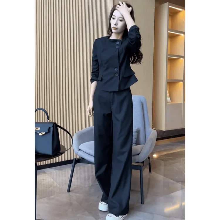 2024年新款气质高腰女神范外套+裤子两件套洋气时尚显瘦轻熟风