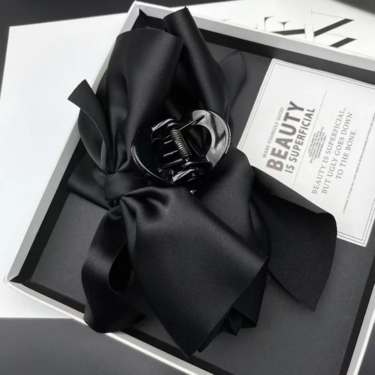 主播同款 发量多也抓的紧 黑色缎面蝴蝶结抓夹大号盘发夹 HY099