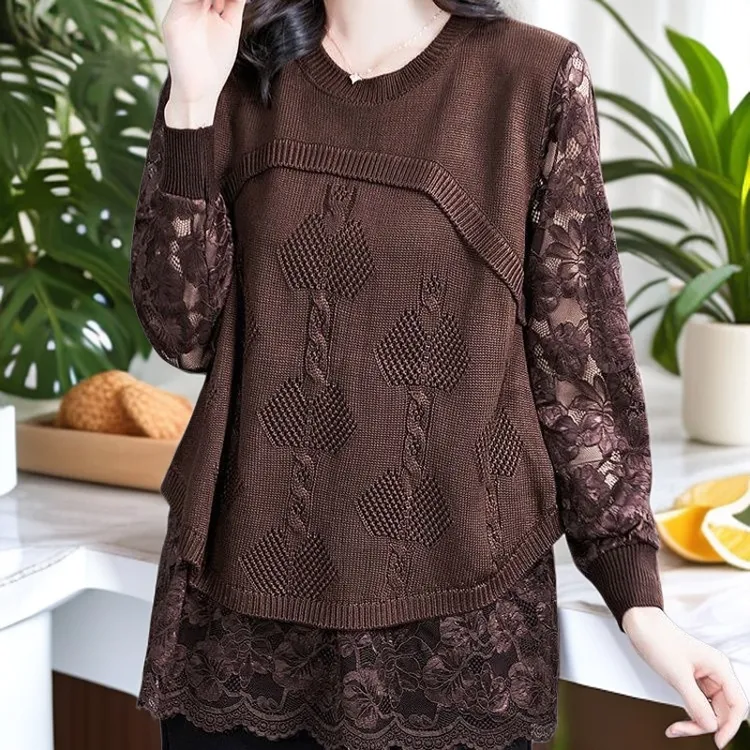 《专柜同款》时尚拼接宽松百搭圆领长袖打底2025新款甜美线拼接衫