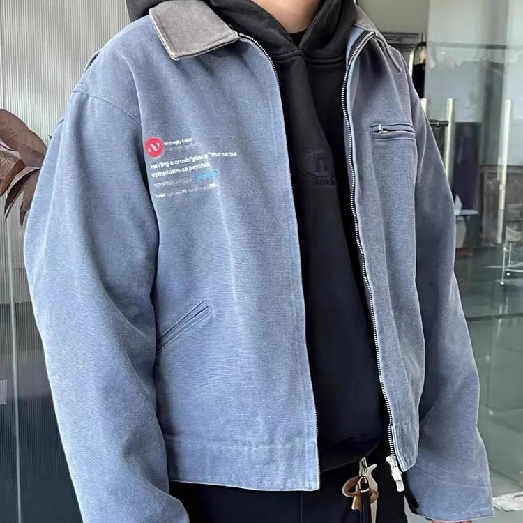 高货 重磅水洗炒色冰川蓝复古vintage底特律工装夹克boxy短宽外套