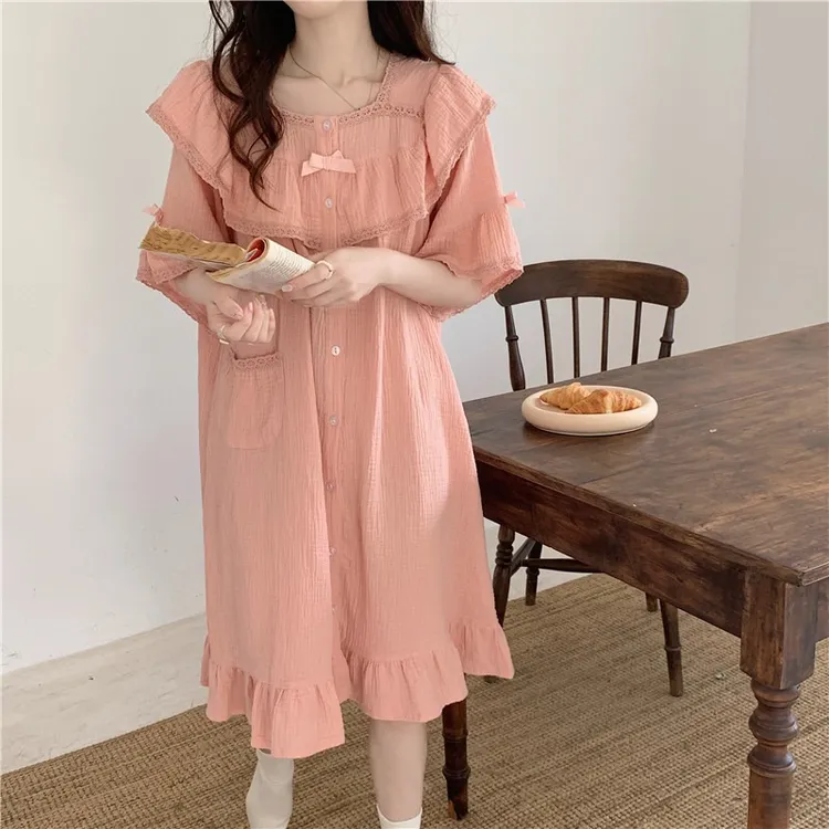 粉色甜美公主风可外穿睡衣女夏季2023新款家居服女款睡裙