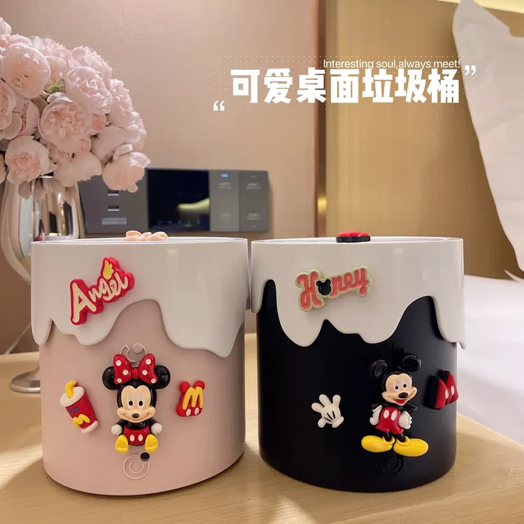 可爱创意桌面垃圾桶高颜值带盖卡通卧室客厅儿童房加厚翻盖收纳桶