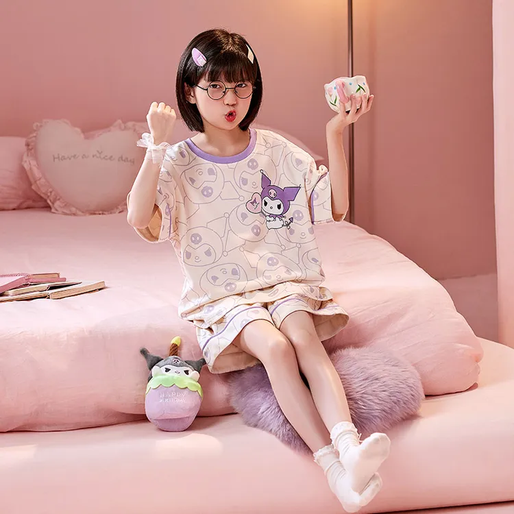 夏季短袖纯棉儿童睡衣薄款童装女孩可爱公主女童家居服套装4023
