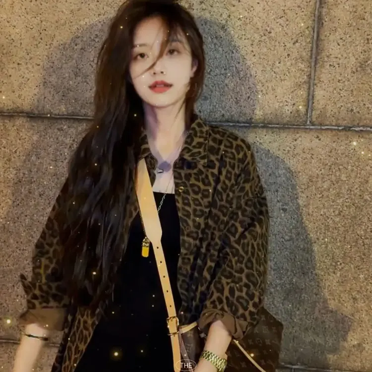 TANGSU糖苏 时尚豹纹衬衫外套印花衬衣女春秋季性感上衣复古小众