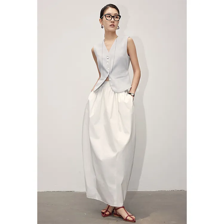 因由原创设计优雅风天丝混纺透气遮肉花苞半裙气质白色夏季小众
