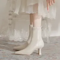 【好物分享】法式尖头细跟短筒靴女2025秋冬新款英伦风后拉链瘦瘦靴