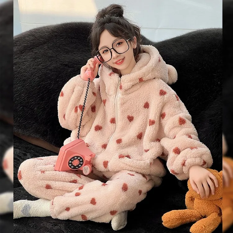 女童家居服2024新款秋冬款女大童加厚套装儿童冬季加绒睡衣珊瑚绒