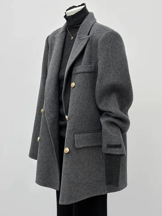 今年流行灰色呢子大衣女2025年秋冬新款复古百搭时尚加棉毛呢外套