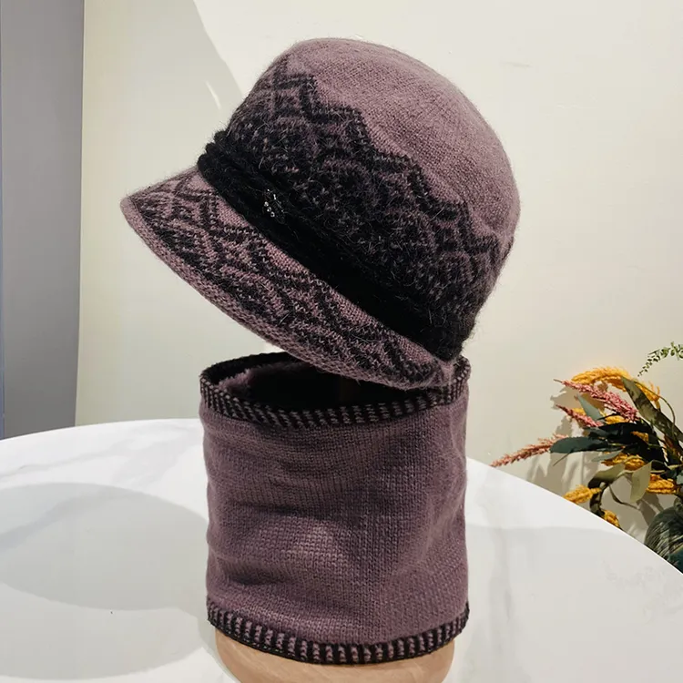 帽子女妈妈秋冬季洋气加绒加厚保暖中老年人奶奶兔毛线帽盆帽冬天