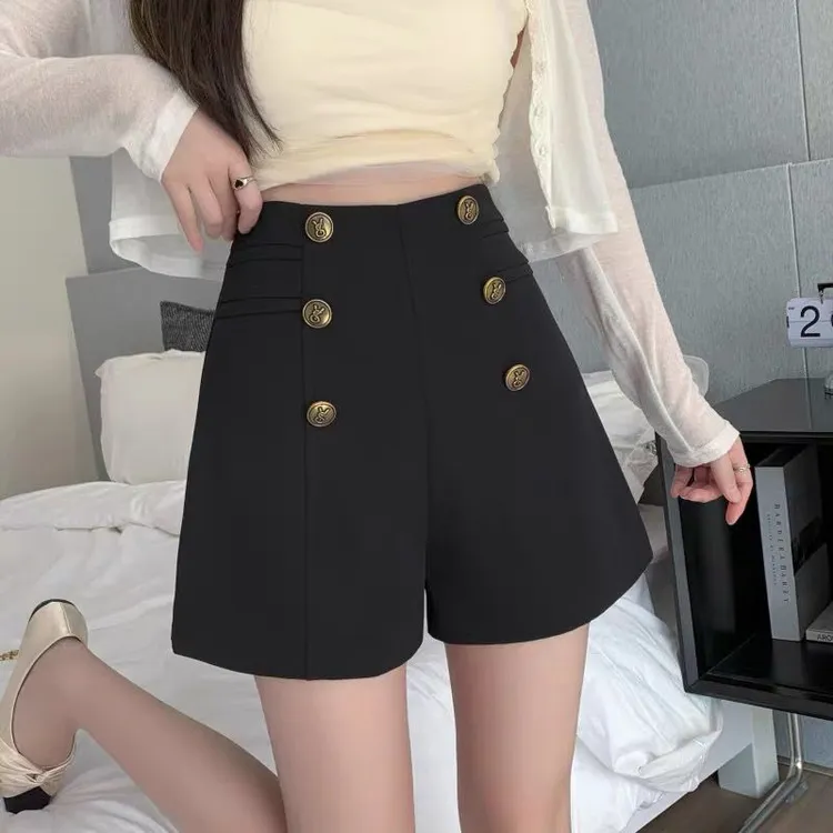 秋冬百搭高腰短裤设计感网红时尚外穿遮肚西装a字阔腿黑色休闲裤