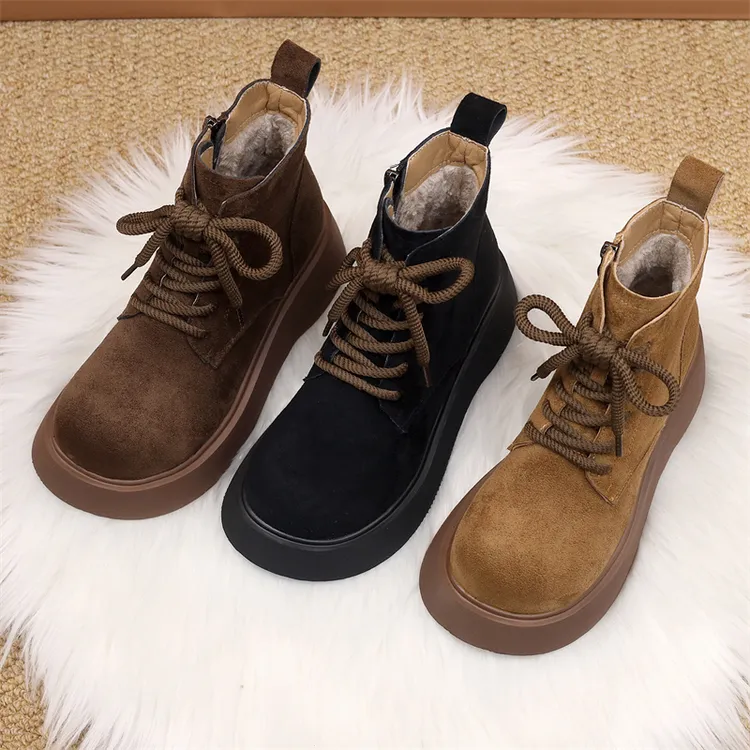 厚底绒面增高马丁靴女2024秋冬新款小个子气质百搭舒适英伦风短靴