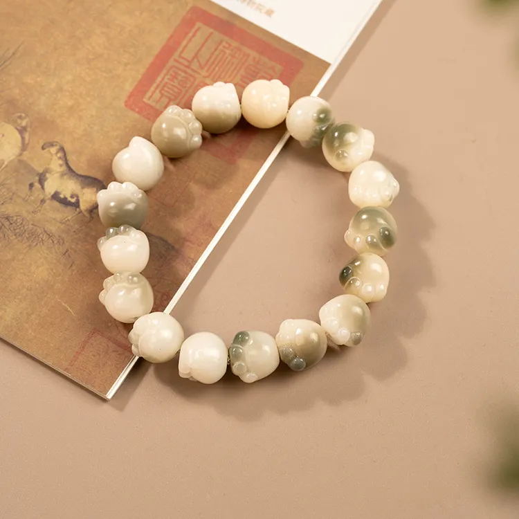 珠联帮天然原生态绿阴皮猫爪菩提根单圈手串甄选正宗时尚手工工艺