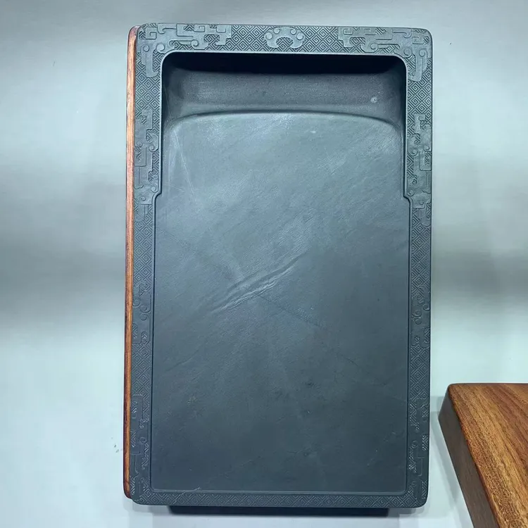 歙砚老坑眉纹坑天然原石砚台十寸长方砚台手工雕刻文房四宝磨墨