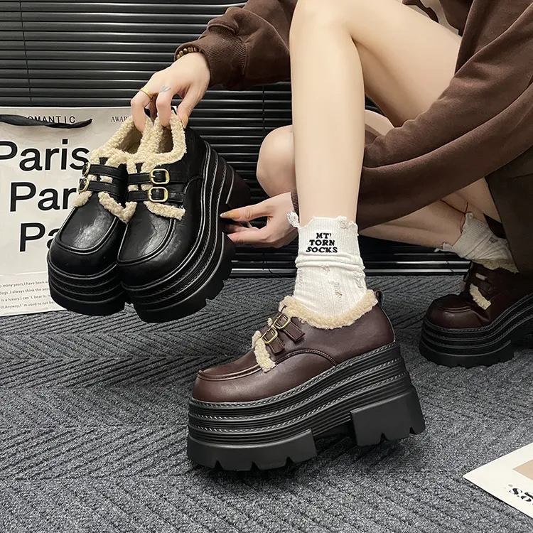 欧货厚底乐福鞋女秋冬2025新款软皮小个子9cm英伦风增高小皮鞋女