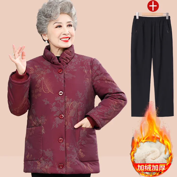 奶奶冬装棉衣中老年人女短款加绒加厚妈妈装奶奶装外套老太太棉袄