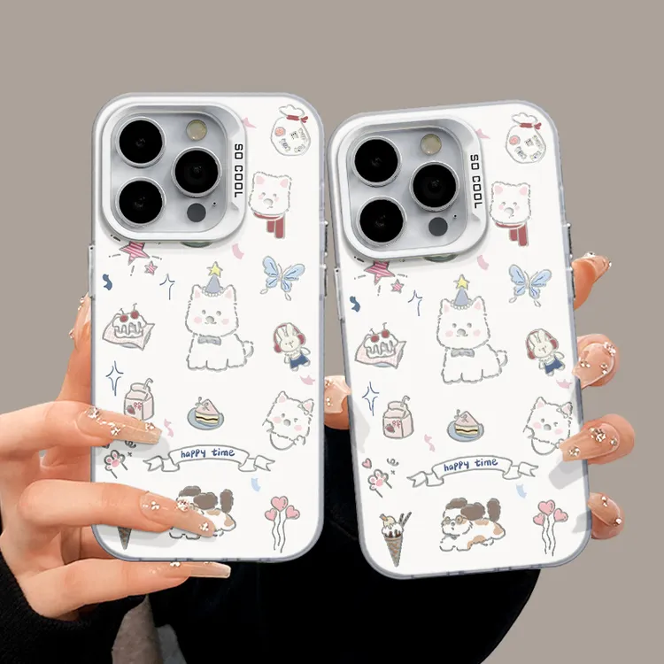 适用苹果15简约iPhone14彩银手机壳华为nova星星帽小狗mat60磨砂