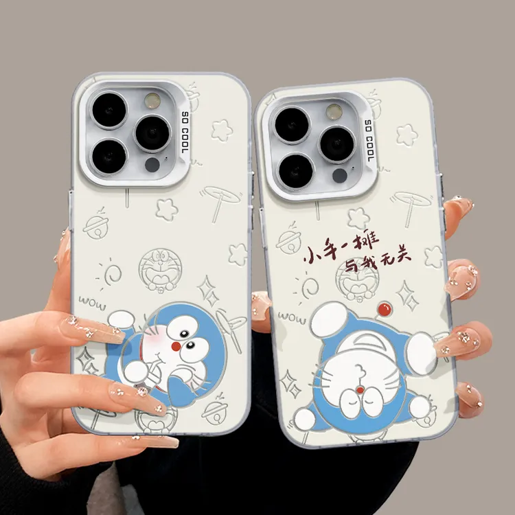适用苹果15简约iPhone14彩银x手机壳华为nova倒立哆啦A梦mate磨砂